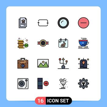 Mobile Interface Flat Color Filled Line Set of 16 Pictograms of ireland multimedia cooking media player remove Editable Creative Vector Design Elements