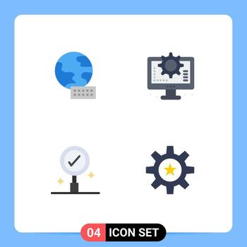 Pack of 4 Modern Flat Icons Signs and Symbols for Web Print Media such as world search computer setting human Editable Vector Design Elements