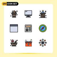 9 Thematic Vector Filledline Flat Colors and Editable Symbols of document wireframe imac grid office Editable Vector Design Elements