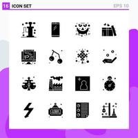 conjunto de 16 iconos en símbolos de glifos creativos de estilo sólido para el diseño de sitios web y aplicaciones móviles signo de icono sólido simple aislado en fondo blanco 16 iconos vector