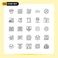 Pack of 25 Modern Lines Signs and Symbols for Web Print Media such as marketing visiter asteroids peturning crypto currency Editable Vector Design Elements