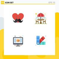 Pack of 4 creative Flat Icons of dad computer love garden render Editable Vector Design Elements