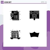 Pack of 4 Modern Solid Glyphs Signs and Symbols for Web Print Media such as illness files recipe find crown Editable Vector Design Elements