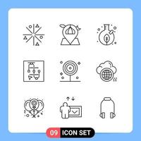 9 Line Black Icon Pack Outline Symbols for Mobile Apps isolated on white background 9 Icons Set vector