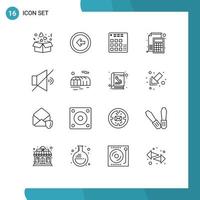 Outline Pack of 16 Universal Symbols of math calculator left accounting live Editable Vector Design Elements