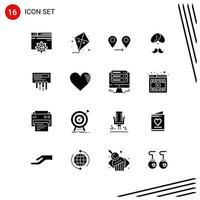 Collection of 16 Vector Icons in solid style Pixle Perfect Glyph Symbols for Web and Mobile Solid Icon Signs on White Background 16 Icons