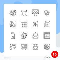 Outline Pack of 16 Universal Symbols of zodiac horoscope mail astrology navigation Editable Vector Design Elements