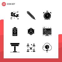 Pack of 9 Universal Glyph Icons for Print Media on White Background vector