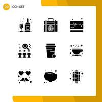 Modern Set of 9 Solid Glyphs Pictograph of cleaning glass monitor job team Editable Vector Design Elements