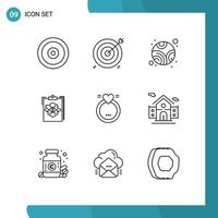 9 Creative Icons Modern Signs and Symbols of work flow target diagram clipboard Editable Vector Design Elements