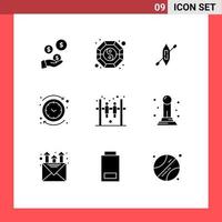 9 Thematic Vector Solid Glyphs and Editable Symbols of bar reverse boat clock backward Editable Vector Design Elements