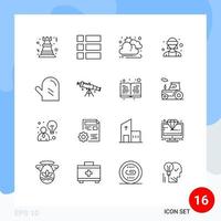 Mobile Interface Outline Set of 16 Pictograms of food vr glasses layout virtual reality avatar Editable Vector Design Elements