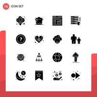 16 Universal Solid Glyphs Set for Web and Mobile Applications ask security browser protection gdpr Editable Vector Design Elements