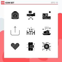 Universal Icon Symbols Group of 9 Modern Solid Glyphs of lunch upload form ui bookshelf Editable Vector Design Elements