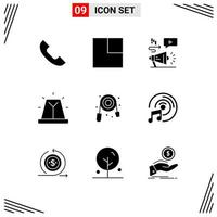 Group of 9 Solid Glyphs Signs and Symbols for plumber hose audio siren bell Editable Vector Design Elements