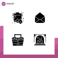 Group of 4 Solid Glyphs Signs and Symbols for boil construction cooking open toolkit Editable Vector Design Elements