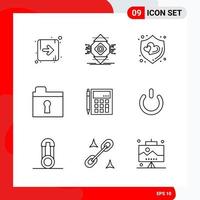 Creative Set of 9 Universal Outline Icons isolated on White Background vector