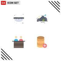 conjunto de iconos planos de interfaz móvil de 4 pictogramas de elementos de diseño vectorial editables de sushi human hill mountain person vector