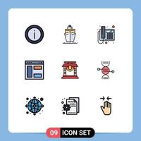 Pictogram Set of 9 Simple Filledline Flat Colors of door webpage vessel internet device Editable Vector Design Elements