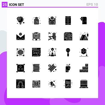 conjunto de 25 glifos sólidos vectoriales en cuadrícula para elementos de diseño vectorial editables móviles de células de máquinas de limpieza de tejidos vector