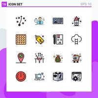 Mobile Interface Flat Color Filled Line Set of 16 Pictograms of cookie sweet communication party information Editable Creative Vector Design Elements