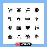 Set of 16 Vector Solid Glyphs on Grid for save lifebuoy location help sunshade Editable Vector Design Elements