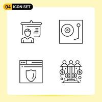 4 iconos creativos para el diseño moderno de sitios web y aplicaciones móviles receptivas 4 símbolos de contorno signos sobre fondo blanco paquete de 4 iconos vector