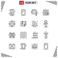 16 Icons Line Style Grid Based Creative Outline Symbols for Website Design Simple Line Icon Signs Isolated on White Background 16 Icon Set vector