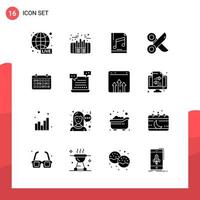 Pack of 16 Universal Glyph Icons for Print Media on White Background vector