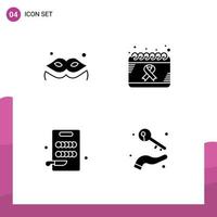 Set of 4 Commercial Solid Glyphs pack for costume cutting calendar health growing Editable Vector Design Elements