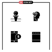 conjunto de 4 iconos de estilo sólido para web y símbolos de glifos móviles para imprimir signos de iconos sólidos aislados en fondo blanco vector