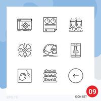 Universal Icon Symbols Group of 9 Modern Outlines of sign crossed paper cross bone juice glass Editable Vector Design Elements