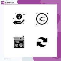 Pack of 4 Modern Solid Glyphs Signs and Symbols for Web Print Media such as discount online arrow random web Editable Vector Design Elements