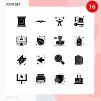 16 Universal Solid Glyphs Set for Web and Mobile Applications user property athlete keys gym Editable Vector Design Elements