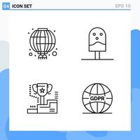 Modern 4 Line style icons Outline Symbols for general use Creative Line Icon Sign Isolated on White Background 4 Icons Pack vector