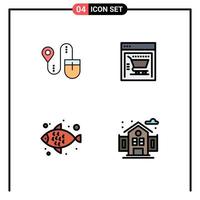 Modern Set of 4 Filledline Flat Colors Pictograph of mouse water computer web store life Editable Vector Design Elements