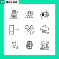 paquete de 9 iconos de estilo de línea establece símbolos de esquema para imprimir signos creativos aislados en fondo blanco 9 conjunto de iconos vector