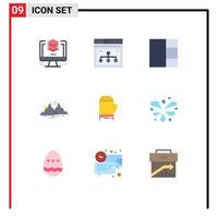 Mobile Interface Flat Color Set of 9 Pictograms of glove nature website landscape mountain Editable Vector Design Elements