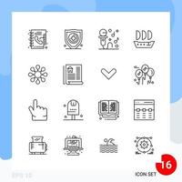 Modern Pack of 16 Icons Line Outline Symbols isolated on White Backgound for Website designing vector