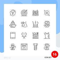 Mobile Interface Outline Set of 16 Pictograms of vehicles transport antivirus filled left up Editable Vector Design Elements