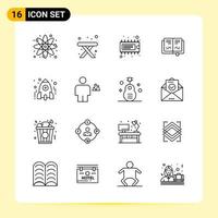 16 iconos creativos para el diseño moderno de sitios web y aplicaciones móviles receptivas 16 símbolos de contorno signos sobre fondo blanco paquete de 16 iconos vector