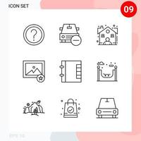 Vector Pack of 9 Icons in Line Style Creative Outline Pack isolated on White Background for Web and Mobile