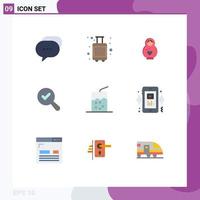 Modern Set of 9 Flat Colors Pictograph of soda cocktail dolphin view find Editable Vector Design Elements