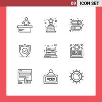 Mobile Interface Outline Set of 9 Pictograms of math game interface secure protection Editable Vector Design Elements