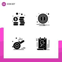 paquete de conjunto de iconos de glifo de 4 iconos sólidos aislados en fondo blanco para aplicaciones móviles y de impresión de diseño de sitios web receptivos vector