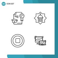 Vector Pack of 4 Outline Symbols Line Style Icon Set on White Background for Web and Mobile