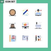 Pictogram Set of 9 Simple Flat Colors of graphic designer man computer towels Editable Vector Design Elements