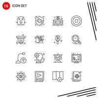 Modern Set of 16 Outlines Pictograph of day information knowledge security cam Editable Vector Design Elements