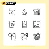 9 Universal Outlines Set for Web and Mobile Applications development mobile factory app share gallery Editable Vector Design Elements