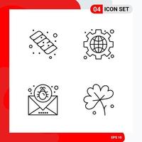 Creative Set of 4 Universal Outline Icons isolated on White Background vector